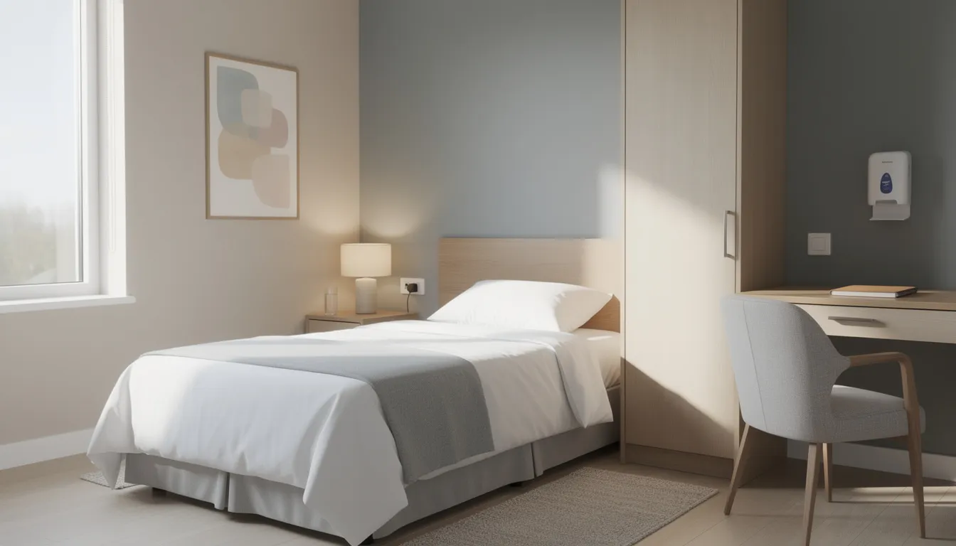 The image depicts a cozy bedroom within a treatment facility, bathed in natural light, creating a warm and inviting atmosphere. This supportive environment is designed for individuals on their recovery journey, offering a peaceful space for rest and reflection during their addiction treatment process.