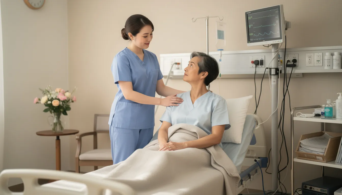 The image depicts a person receiving supportive care in a calm and professional medical environment, surrounded by medical professionals who are assisting them during the detox process. This setting aims to alleviate withdrawal symptoms and provide emotional well-being as the individual begins to expel harmful substances from their body.