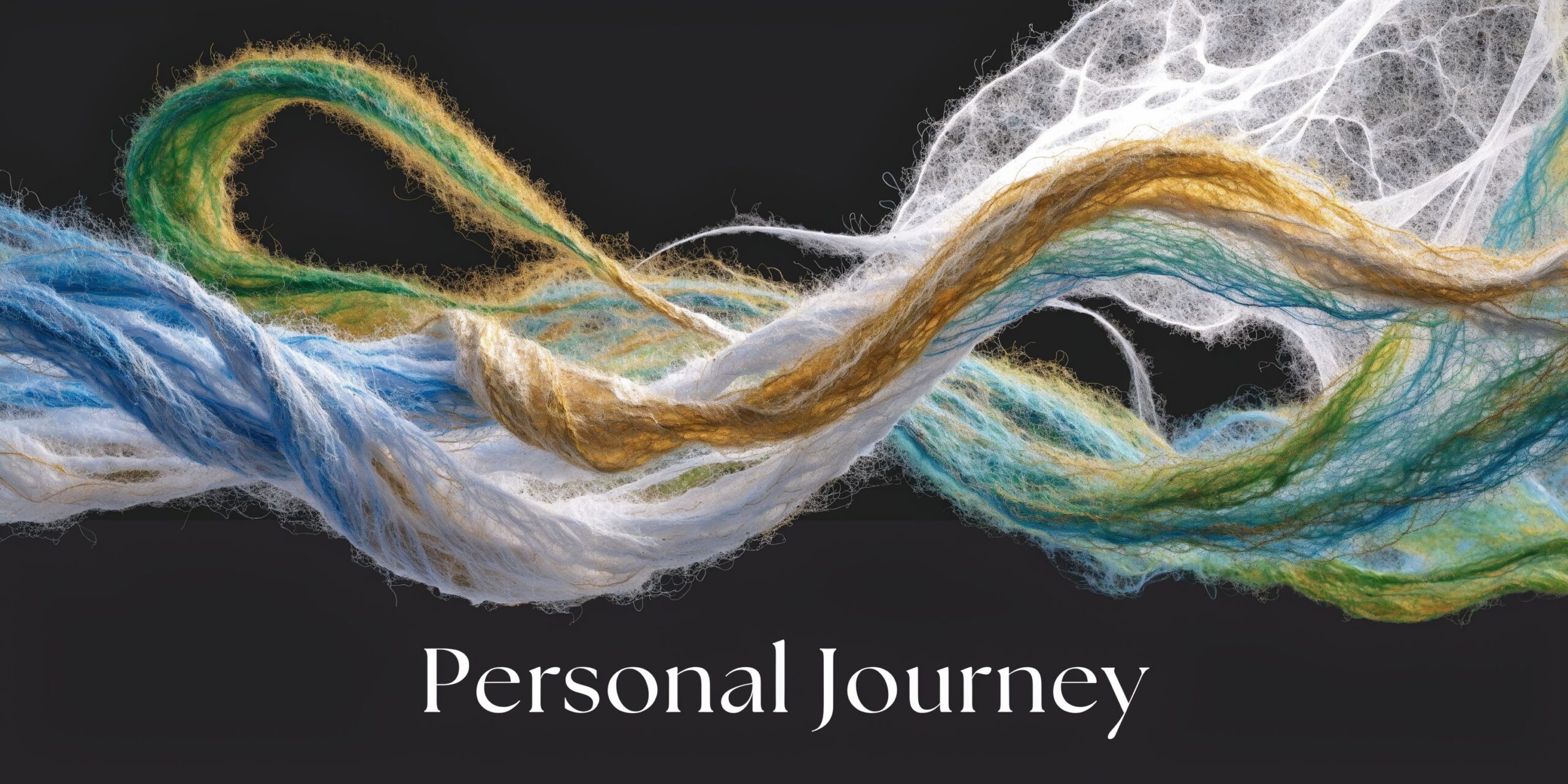 An abstract, artistic visualization of multicolored intertwining threads representing the complex nature of a personal journey.