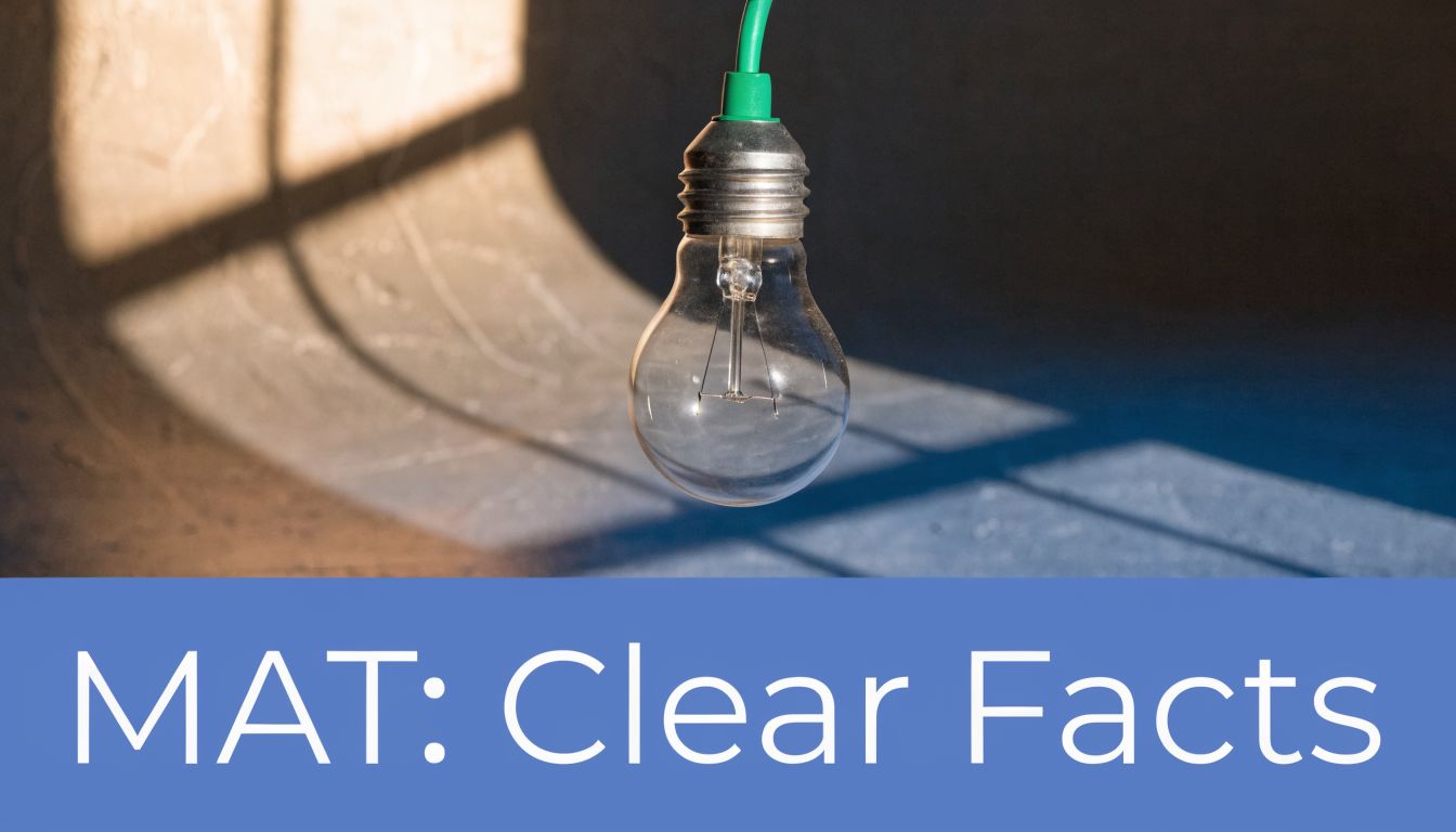 A clear glass light bulb hangs in front of a blue background with the text MAT: Clear Facts.