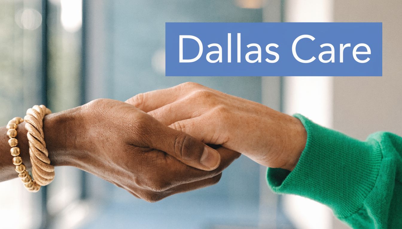 A close-up shot of two people holding hands, symbolizing support, connection, and professional care.