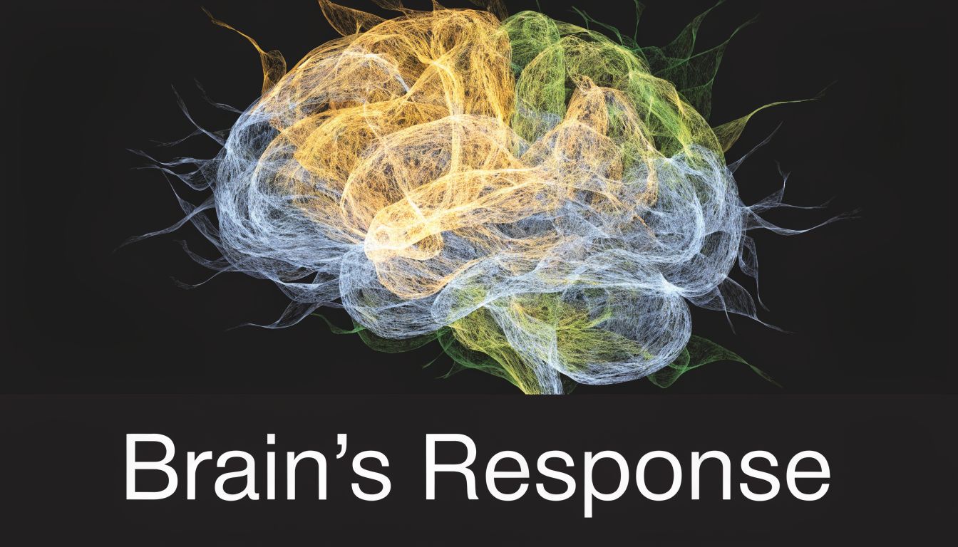A digital artistic representation of a human brain glowing with yellow, green, and blue neural connections.